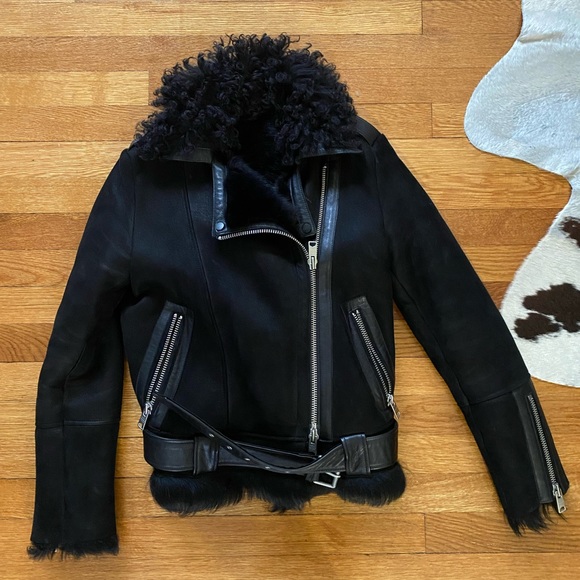 Allsaints Shearling Sheepskin Fur Jacket - Picture 2 of 8